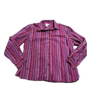 COLDWATER CREEK Pink/Purple Striped Long Sleeve Button Down Blouse Size Large